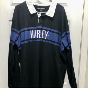 Harley-Davidson Black and Blue Long Sleeve Vintage Inspired Rugby Tee XXL